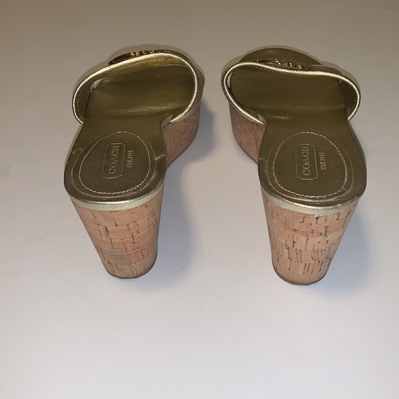 Coach “Judith” Gold Leather Cork Wedges - Women’s Size 7 - Picture 6 of 8
